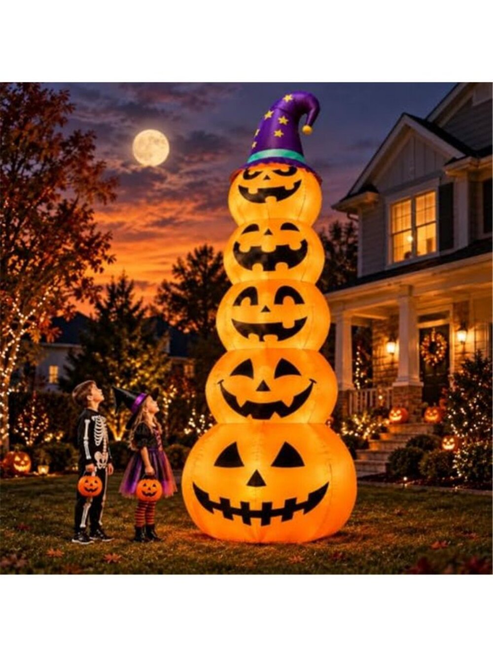 11FT Giant Halloween Inflatable Stacked Pumpkins Outdoor Decorations, Giant